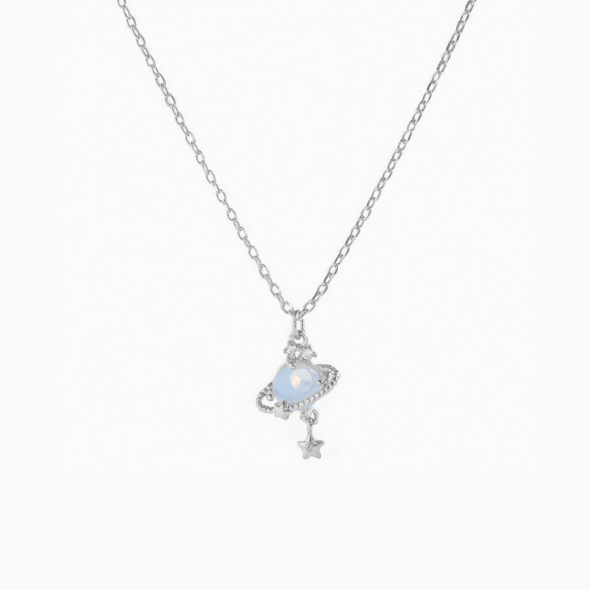 Ringed Planet Charm Pendant Necklace - BlueWhite