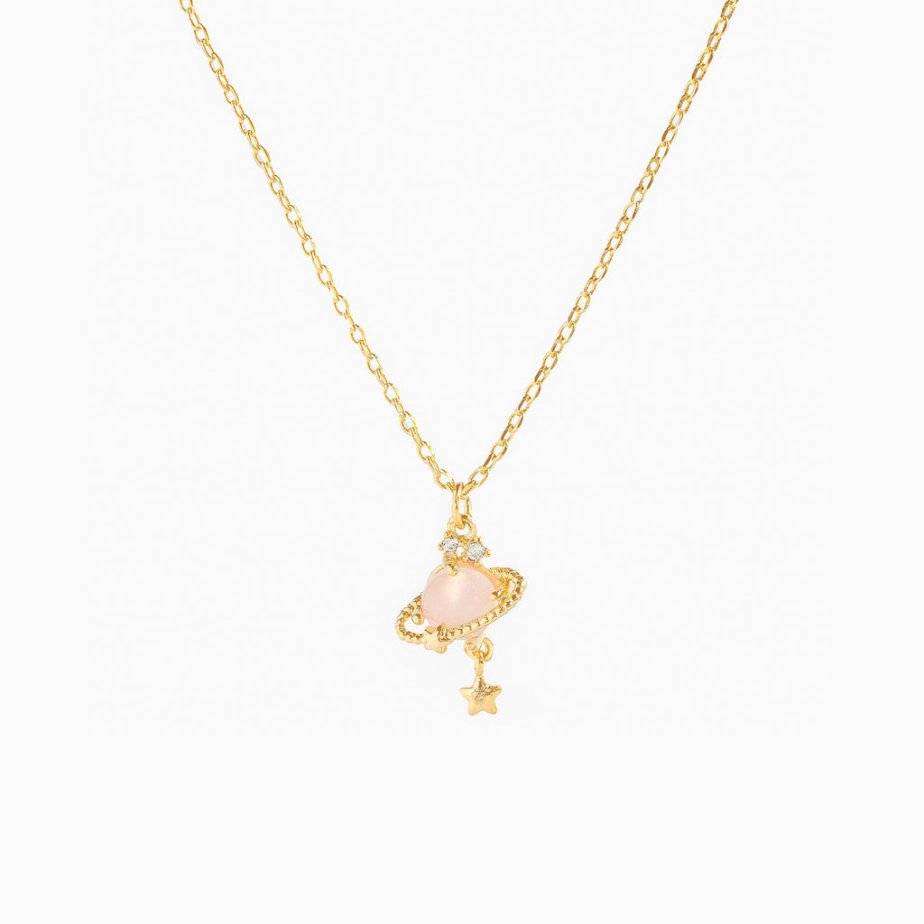 Ringed Planet Charm Pendant Necklace - Pink