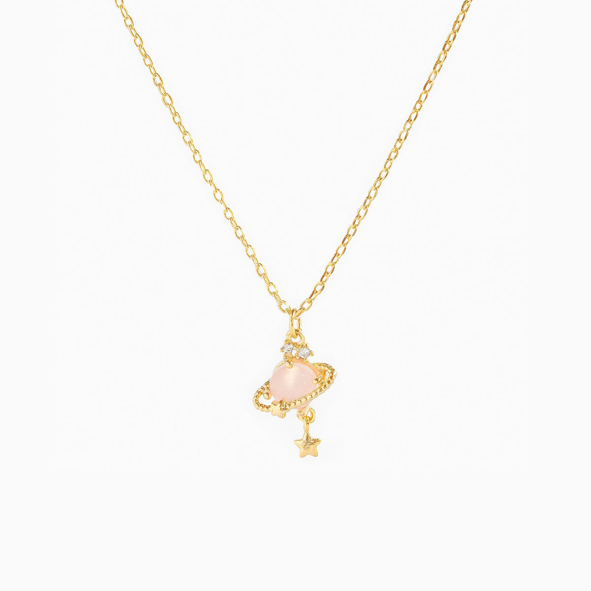 Ringed Planet Charm Pendant Necklace - Pink