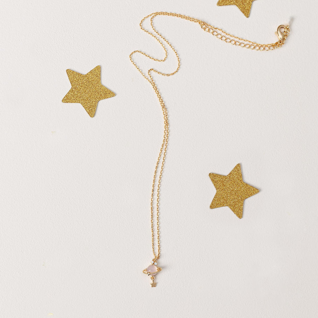 Ringed Planet Charm Pendant Necklace - Pink - 1