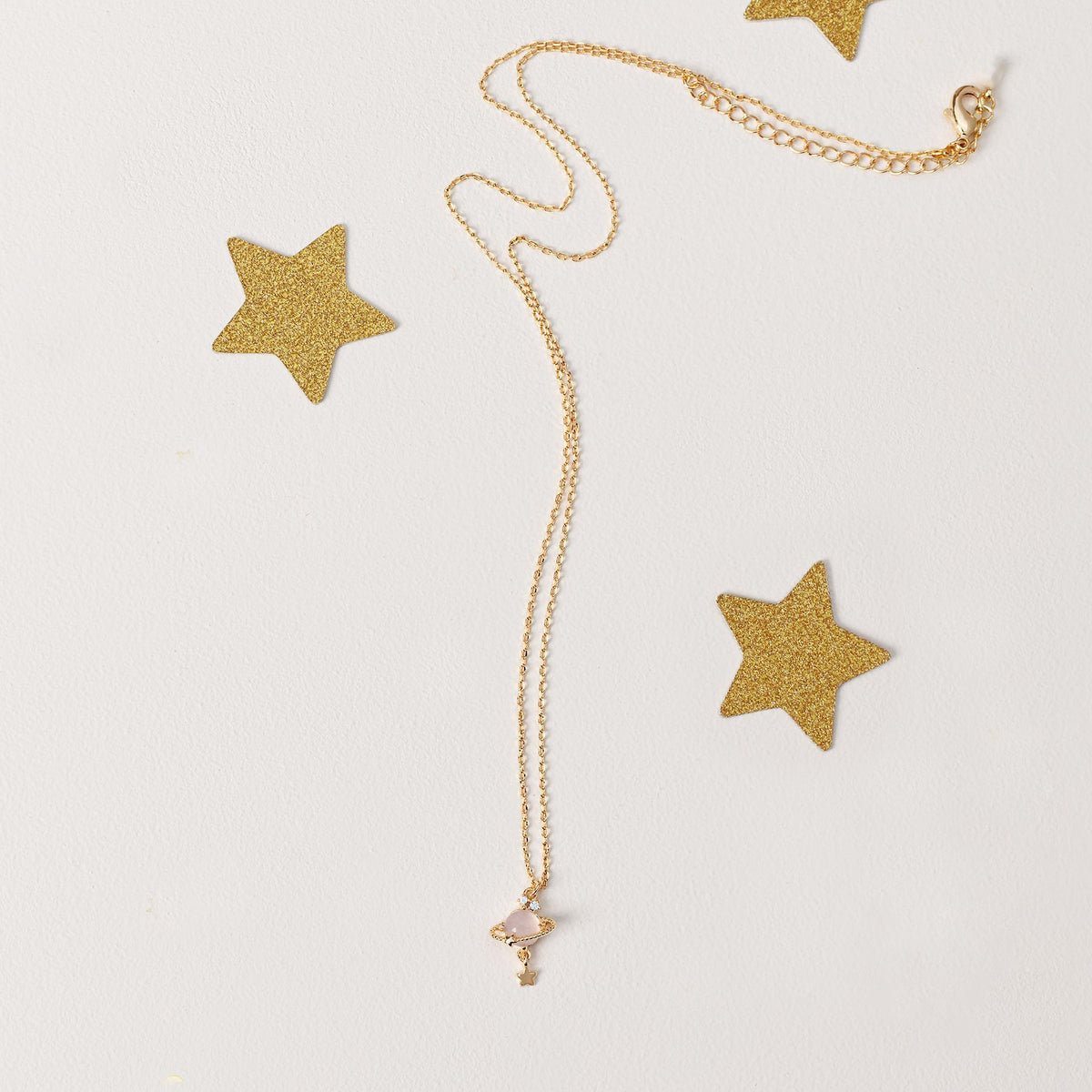 Ringed Planet Charm Pendant Necklace - Pink - 1