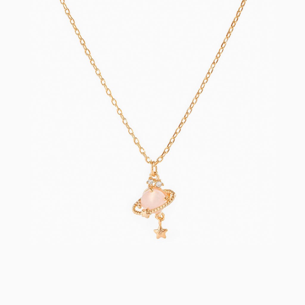Ringed Planet Charm Pendant Necklace - PinkGold