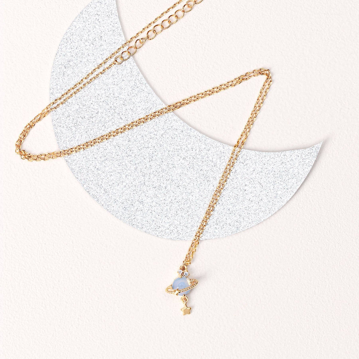 Ringed Planet Charm Pendant Necklace