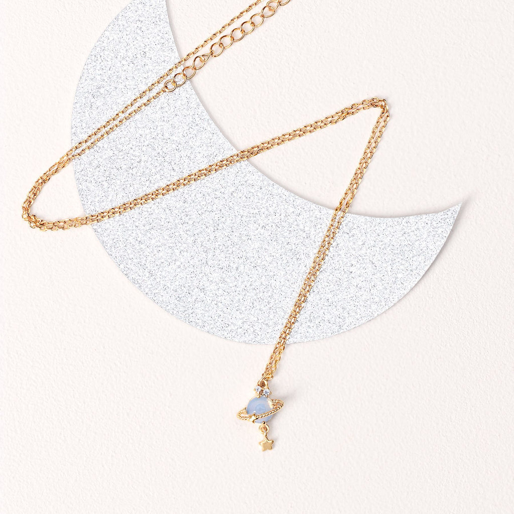 Ringed Planet Charm Pendant Necklace - view 1