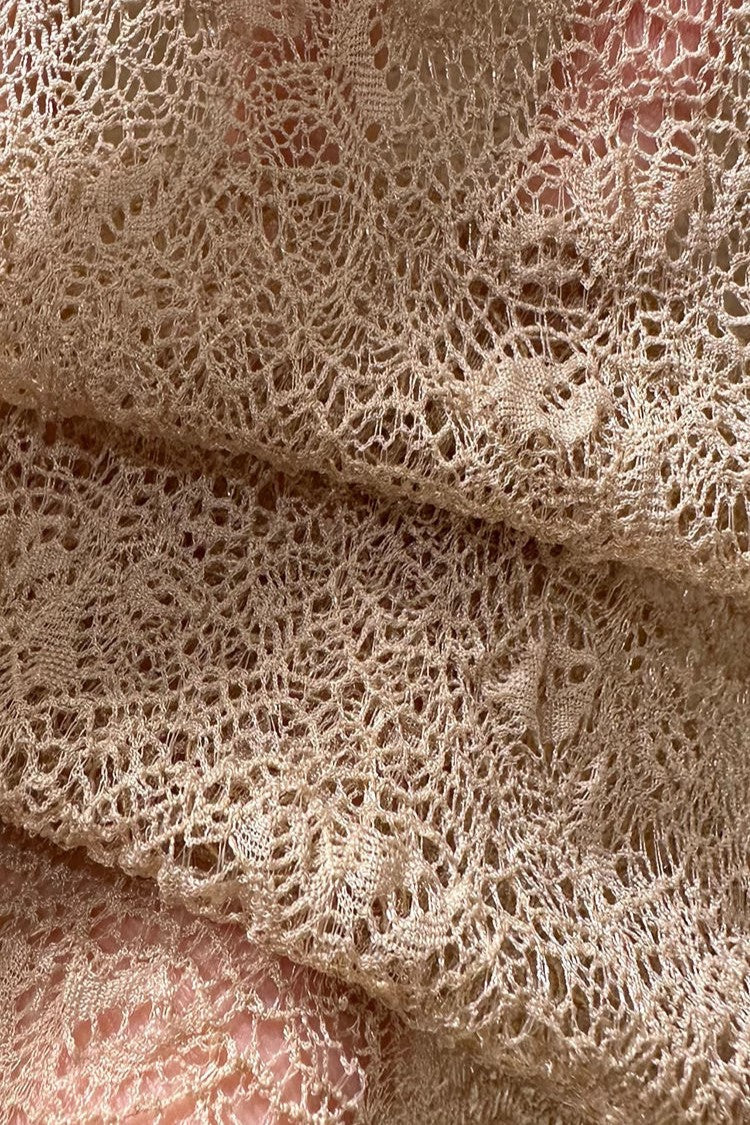 Ruffle Trim Mock Neck Lace Top - Taupe - 3