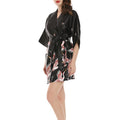 Crane Print Satin Kimono Short Belted Robe