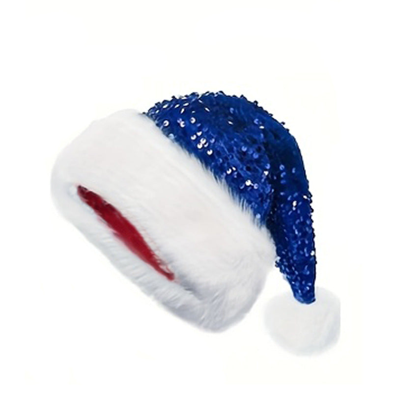 Sequin Pom Pom Holiday Party Beanie - Blue