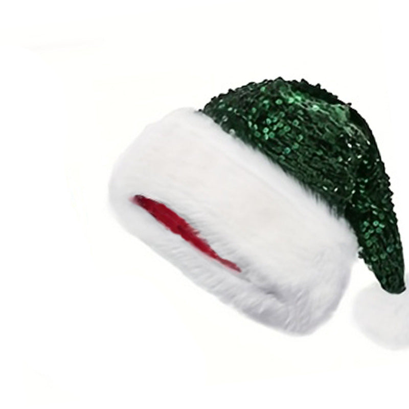 Sequin Pom Pom Holiday Party Beanie - Green