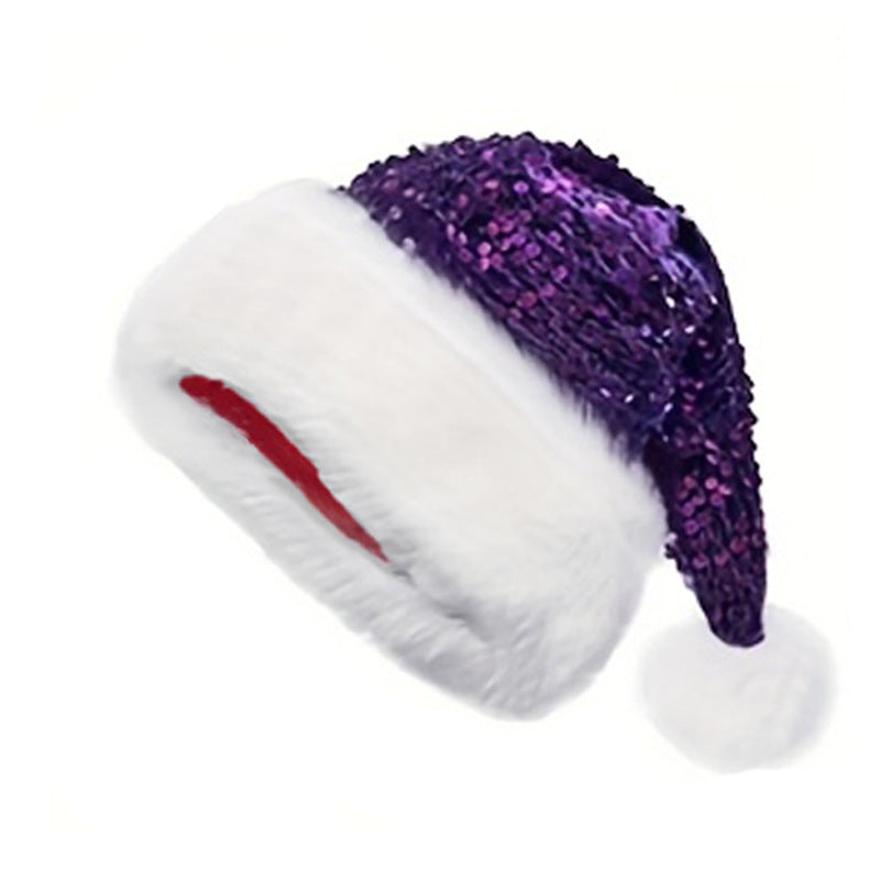 Sequin Pom Pom Holiday Party Beanie - Purple
