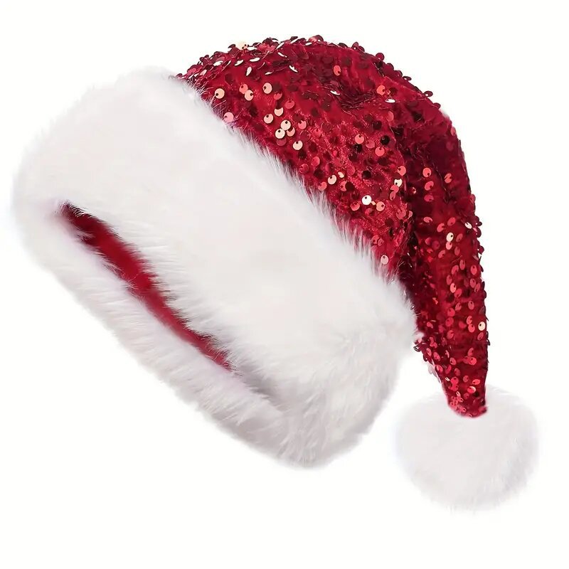 Sequin Pom Pom Holiday Party Beanie - Red