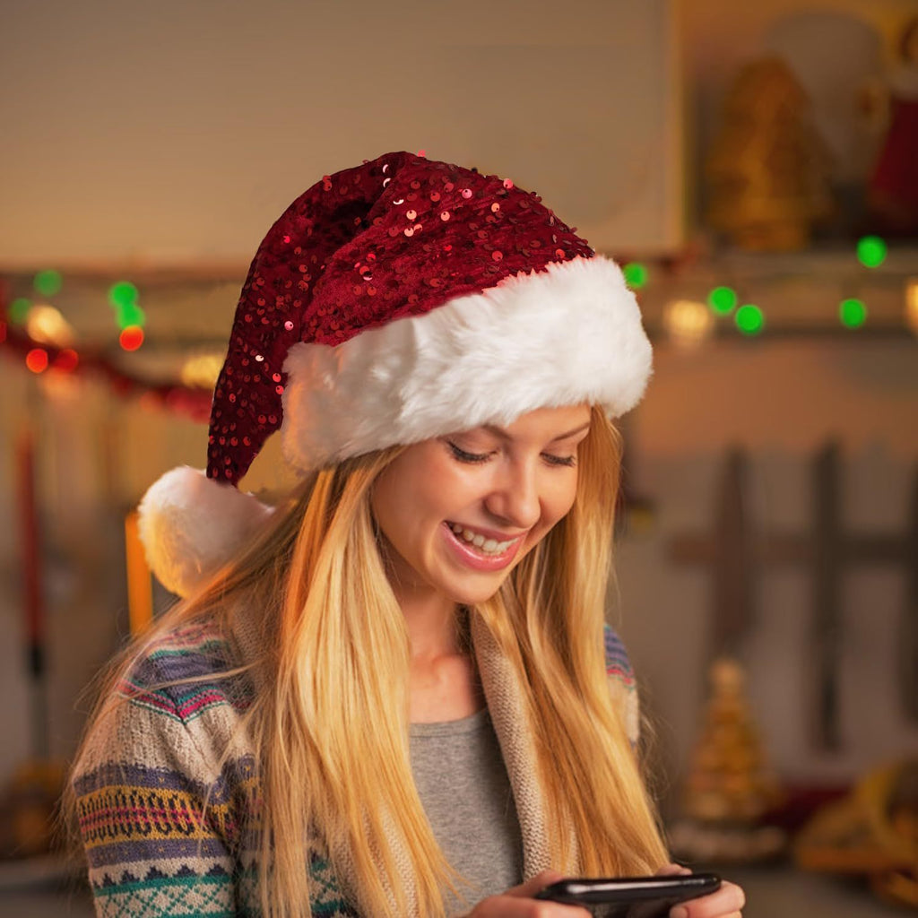 Sequin Pom Pom Holiday Party Beanie