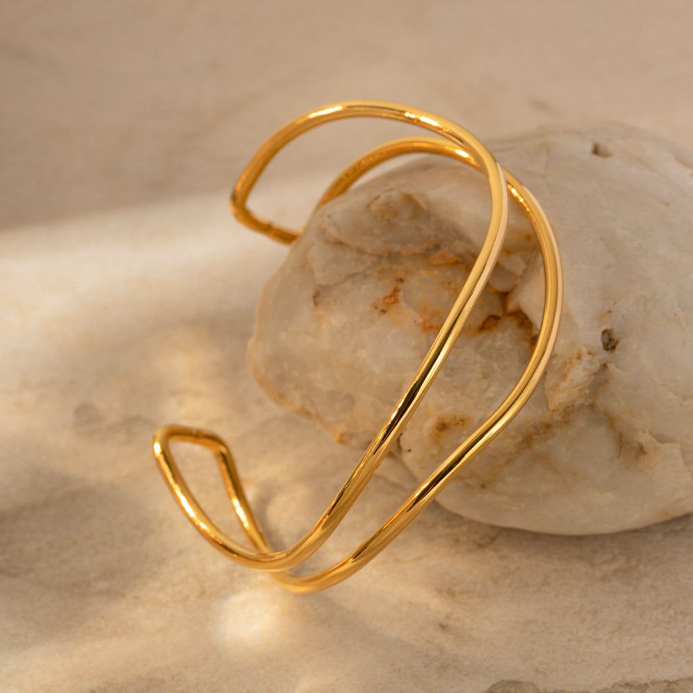 Open Wave Wire Cuff Bracelet - Gold - 2