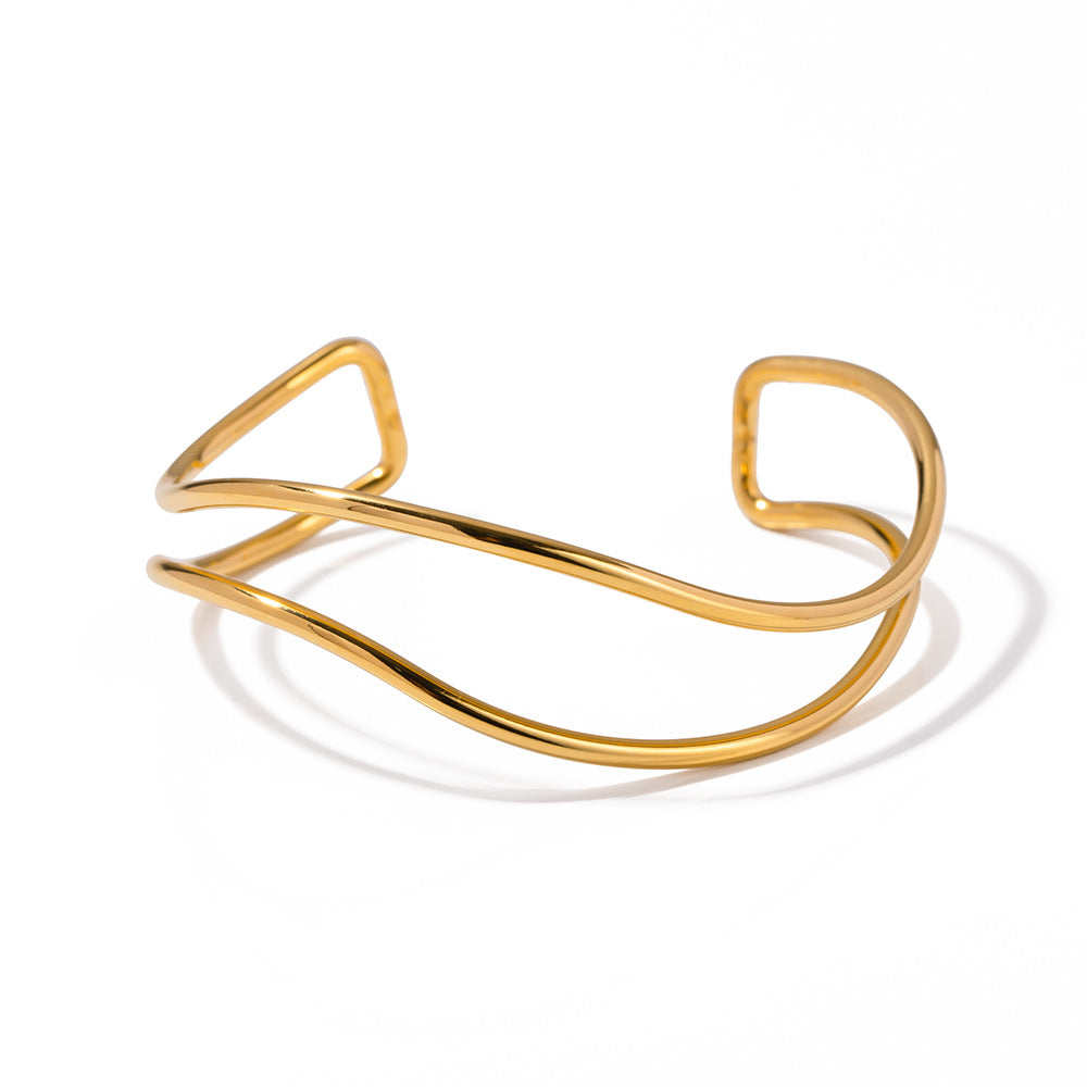 Open Wave Wire Cuff Bracelet - Gold - 4