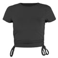 Side Ruched Drawstring Crop Tee - Black