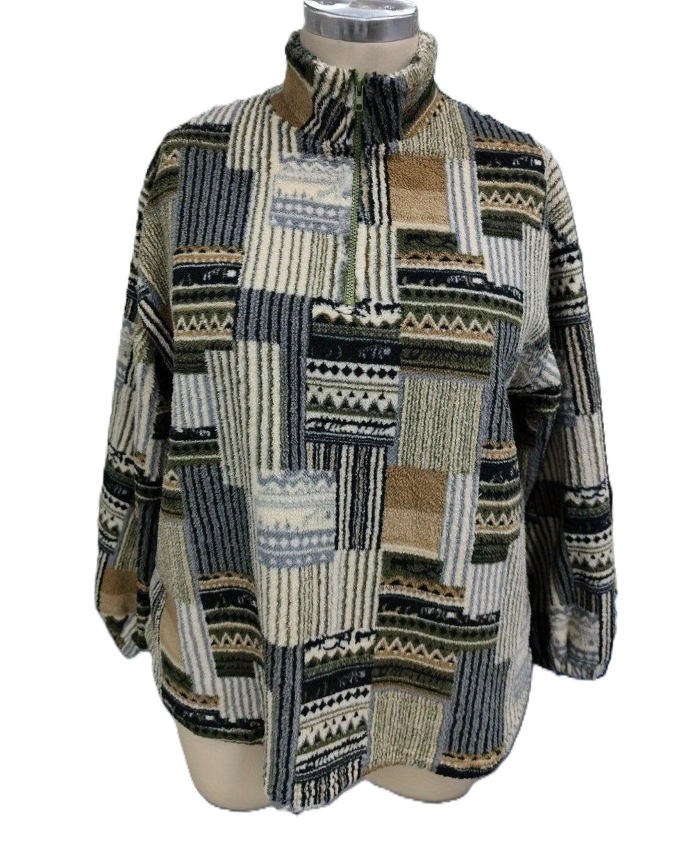 Aztec Patchwork Print Quarter Zip Sweatshirt - Green - 4