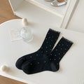 Polka Dot Ribbed Lace Trim Socks - Black