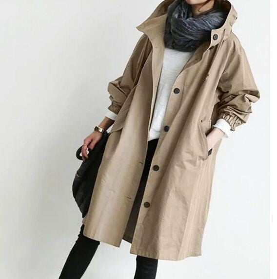 Cotton Hooded Oversized Knee Length Trench Coat