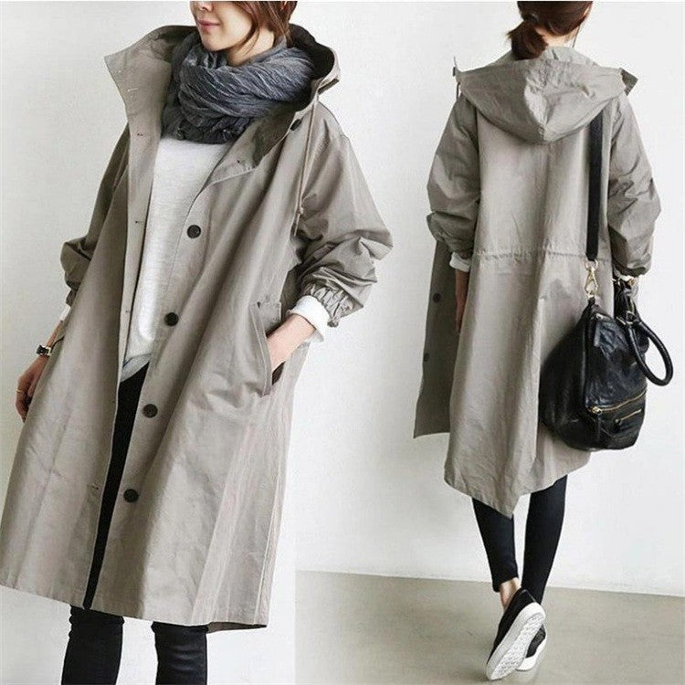Cotton Hooded Oversized Knee Length Trench Coat