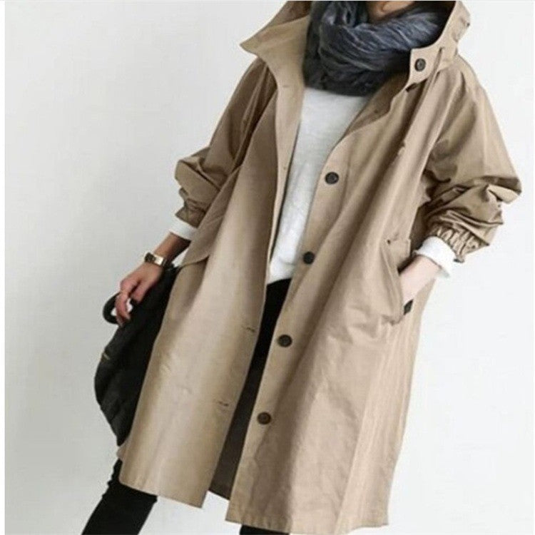 Cotton Hooded Oversized Knee Length Trench Coat