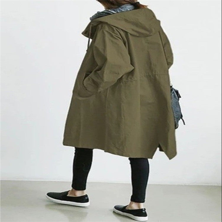Cotton Hooded Oversized Knee Length Trench Coat