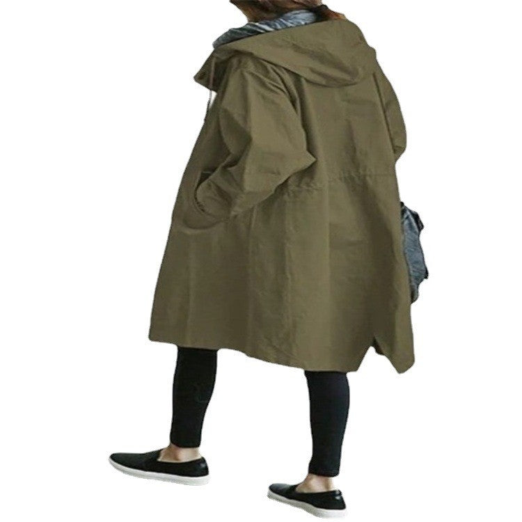 Cotton Hooded Oversized Knee Length Trench Coat