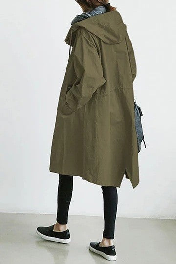 Cotton Hooded Oversized Knee Length Trench Coat