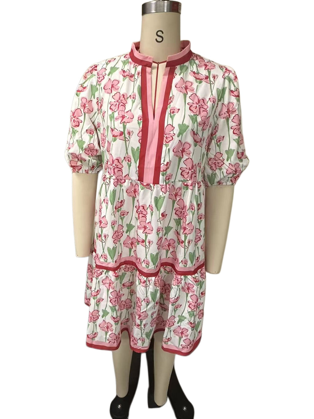 Puff Sleeve Floral Drop Waist Dress - Floral - 6