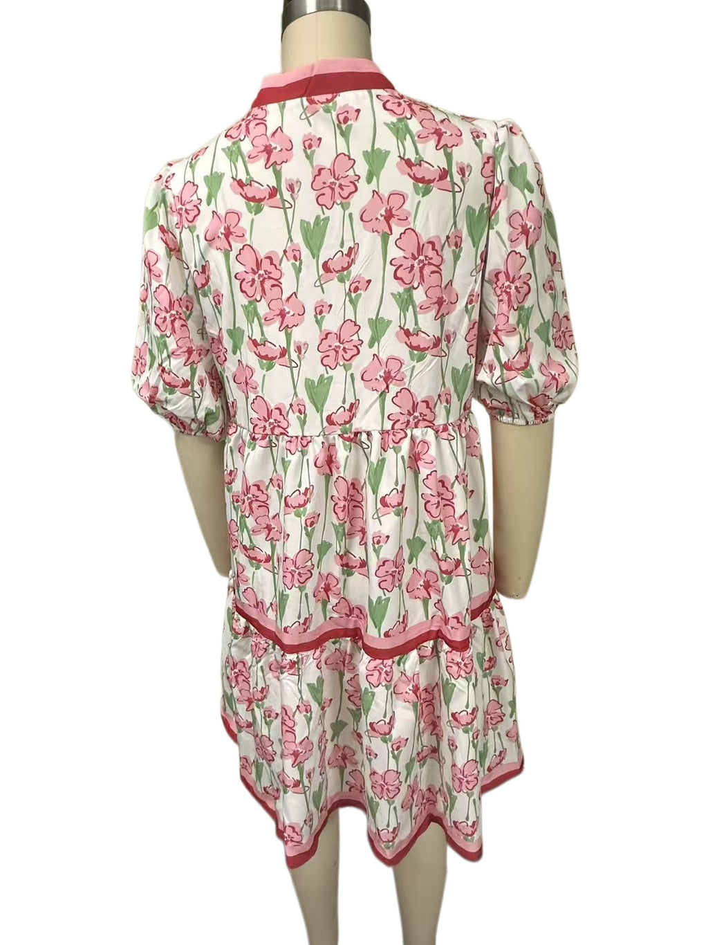 Puff Sleeve Floral Drop Waist Dress - Floral - 7