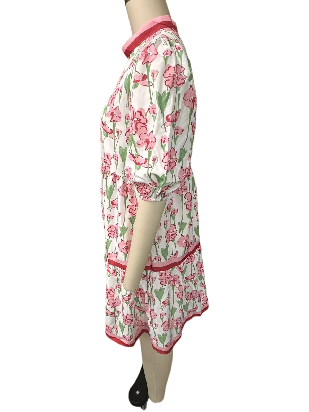 Puff Sleeve Floral Drop Waist Dress - Floral - 8