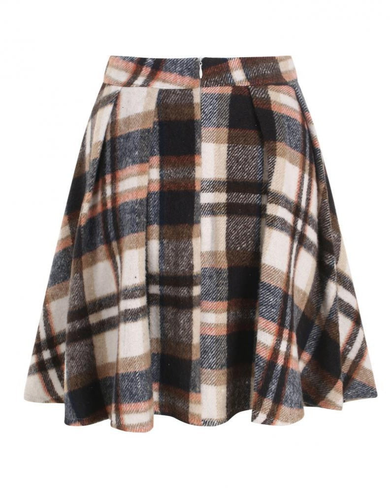 Brushed Tartan Check Pleated Mini Skirt - Khaki - 2