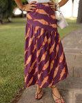 Fish Print Drop Yoke Maxi Skirt - Purple