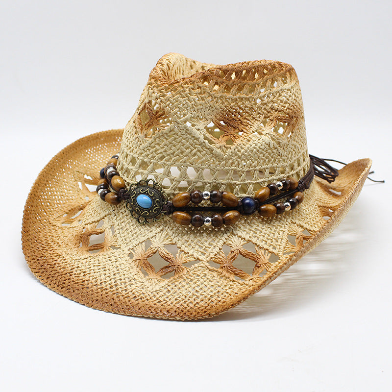 Beaded Cut Out Cowboy Hat - Beige