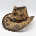 Beaded Cut Out Cowboy Hat - Khaki