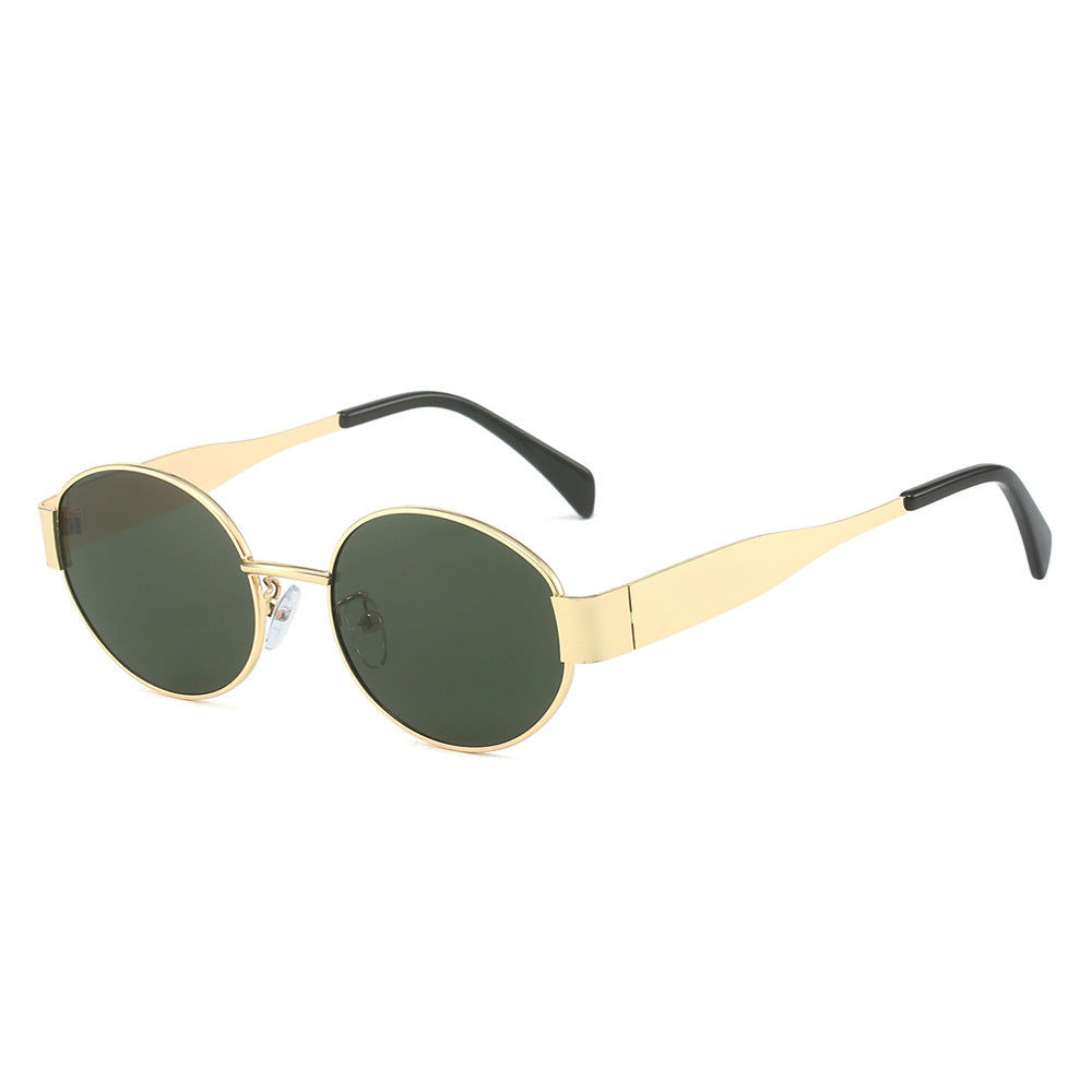 Retro Oval Slim Metal Frame Sunglasses - Gold_DG - 1