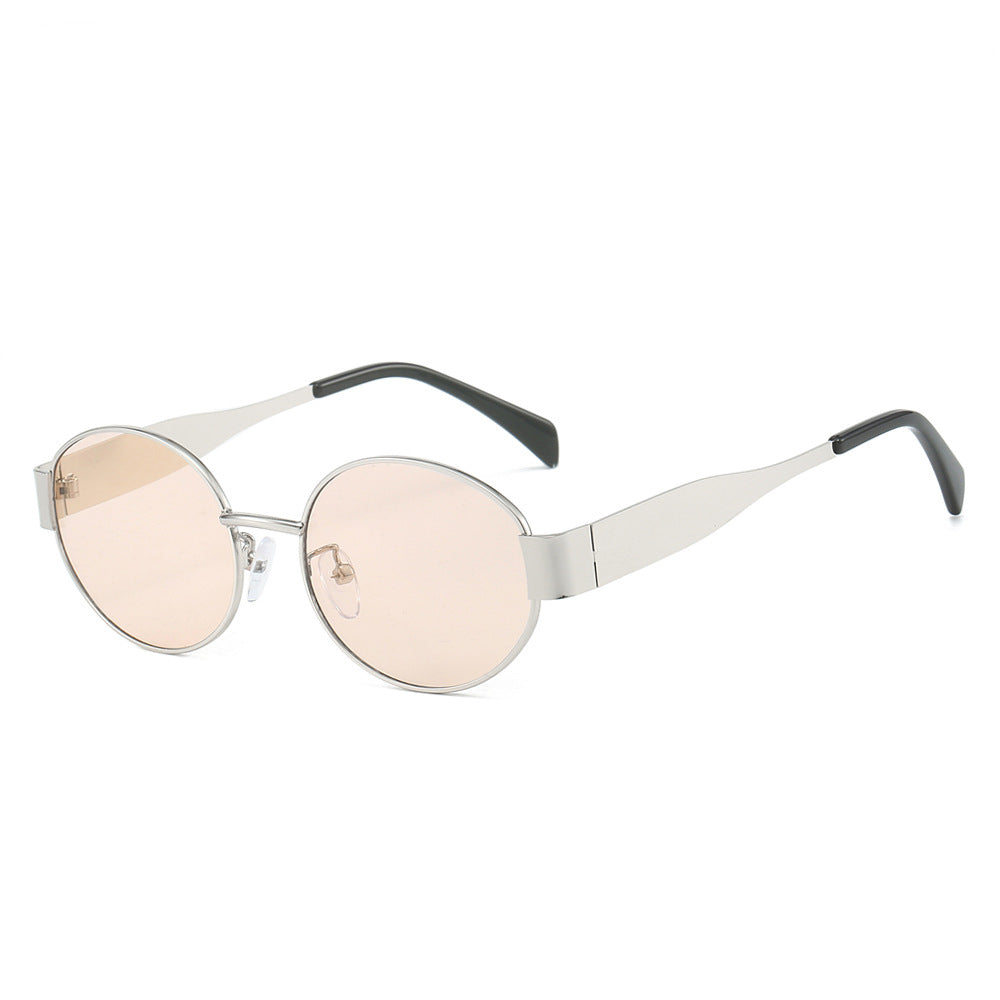 Retro Oval Slim Metal Frame Sunglasses - Silver_K