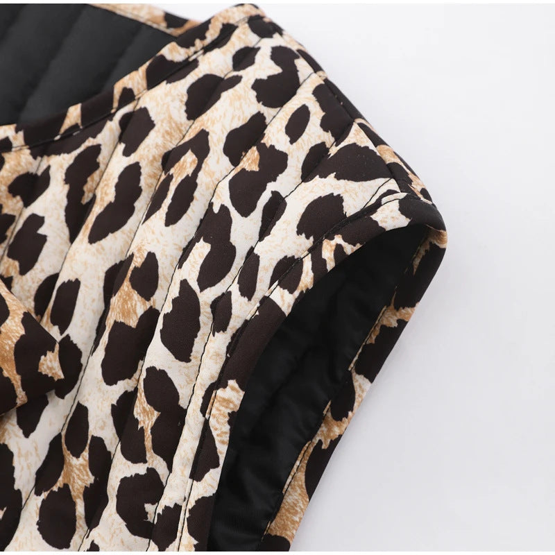 Leopard Print Quilted Tie Front Vest - leopard - 2