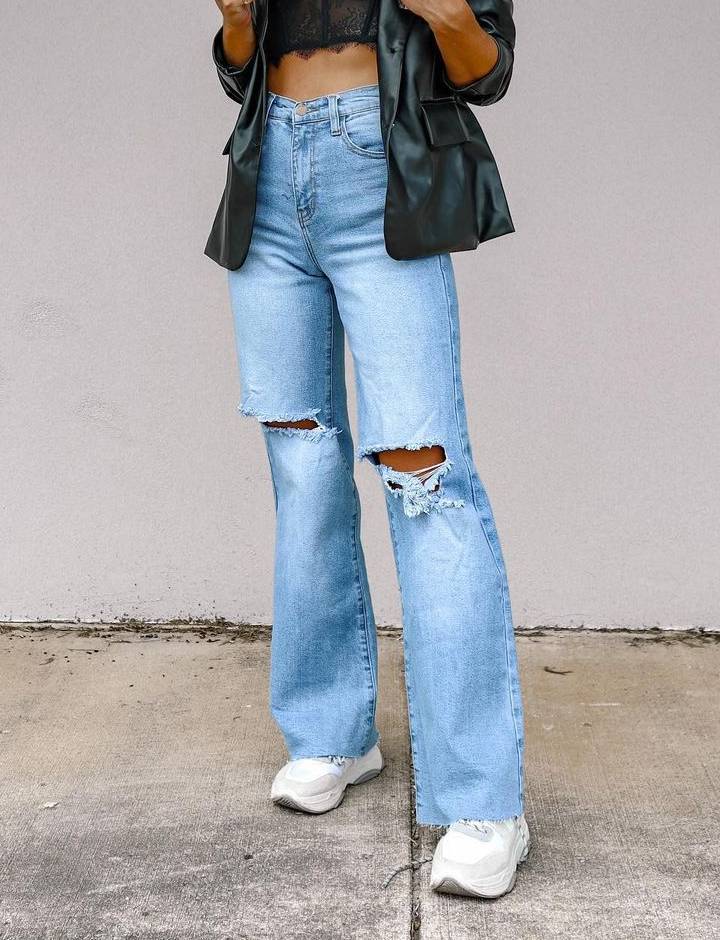 High Waist Ripped Knee Wide Leg Jeans - view 1