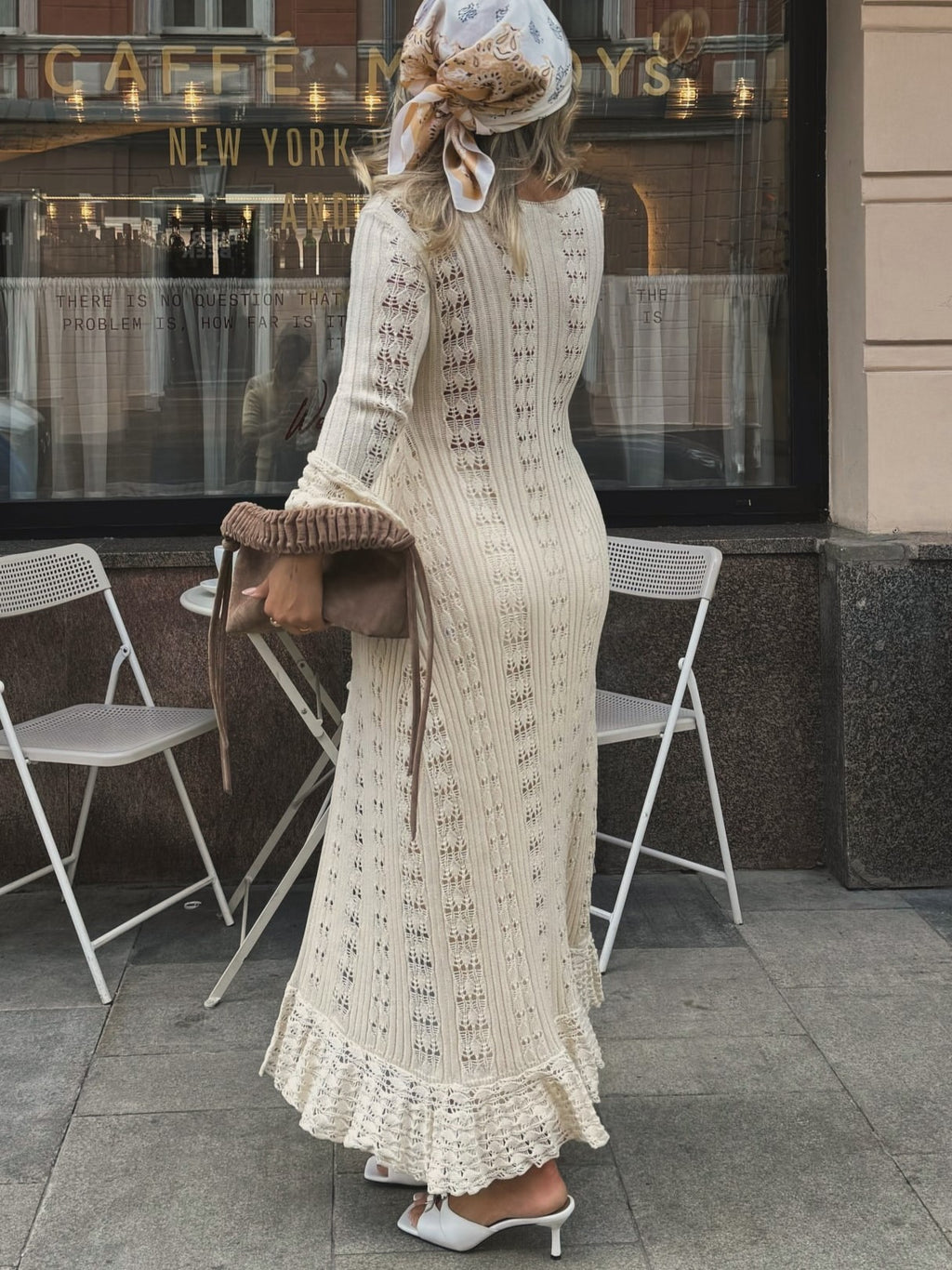 Ruffle Hem Crochet Knit Duster Cardigan - Apricot - 5