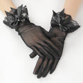 Sheer Mesh Gloves With Satin Bow - Black