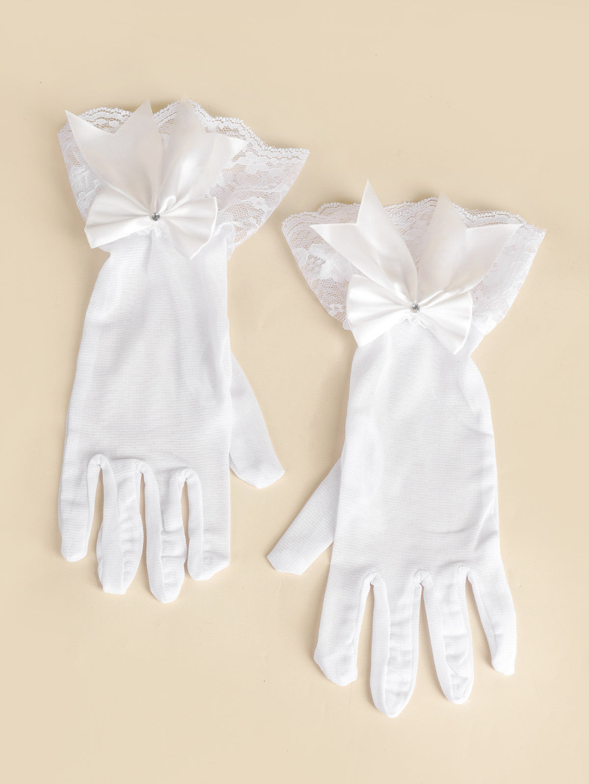 Sheer Mesh Gloves With Satin Bow - White - 2