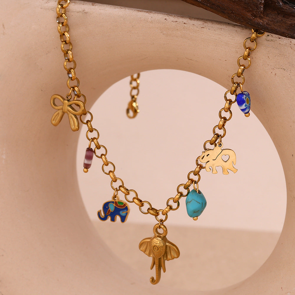 Elephant and Turquoise Charm Necklace - view 1