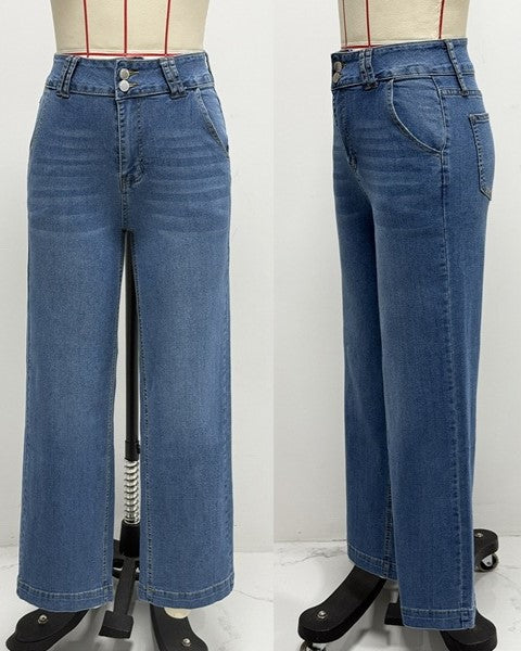 Washed High Waist Straight Leg Jeans - Blue - 1