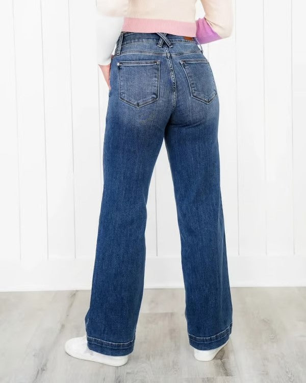 Washed High Waist Straight Leg Jeans - Blue - 2