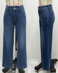 Washed High Waist Straight Leg Jeans - DarkBlue