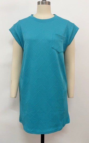 Waffle Knit Cap Sleeve Pocket Mini Dress - Blue