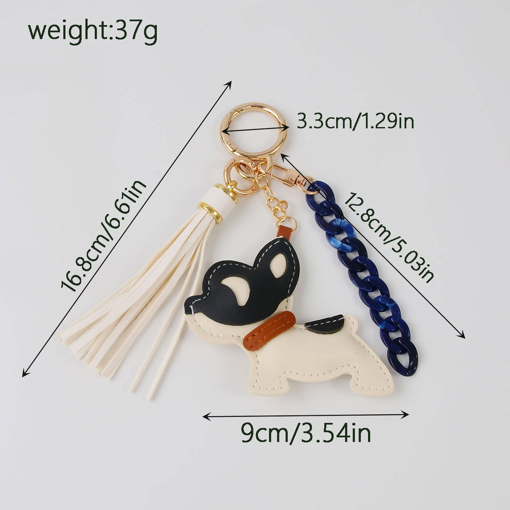 Faux Leather Puppy Bag Charm Keychain With Tassel - White - 1