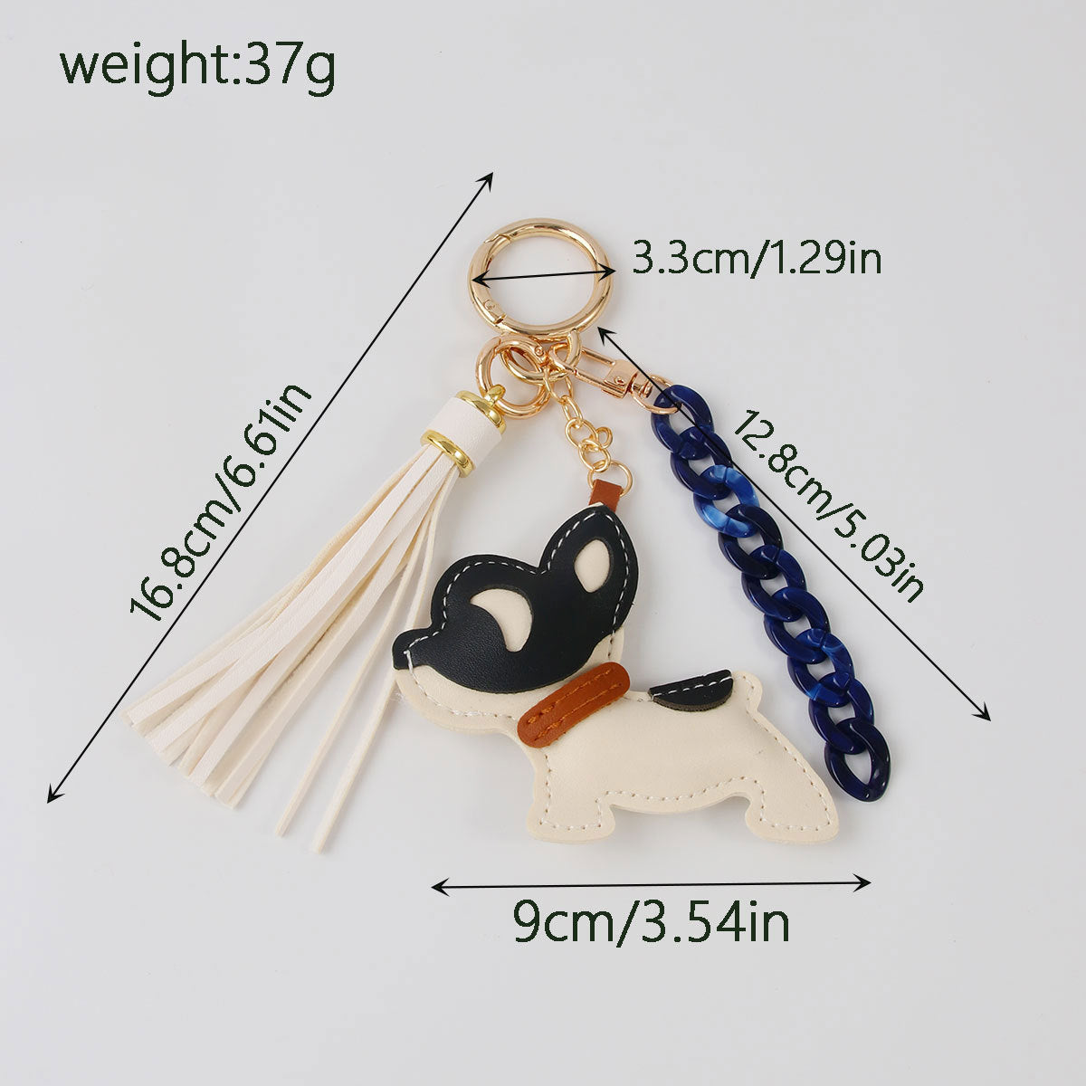 Faux Leather Puppy Bag Charm Keychain With Tassel - White - 1