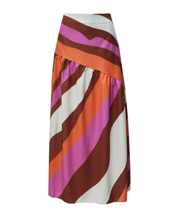 Diagonal Stripe High Waist Maxi Skirt
