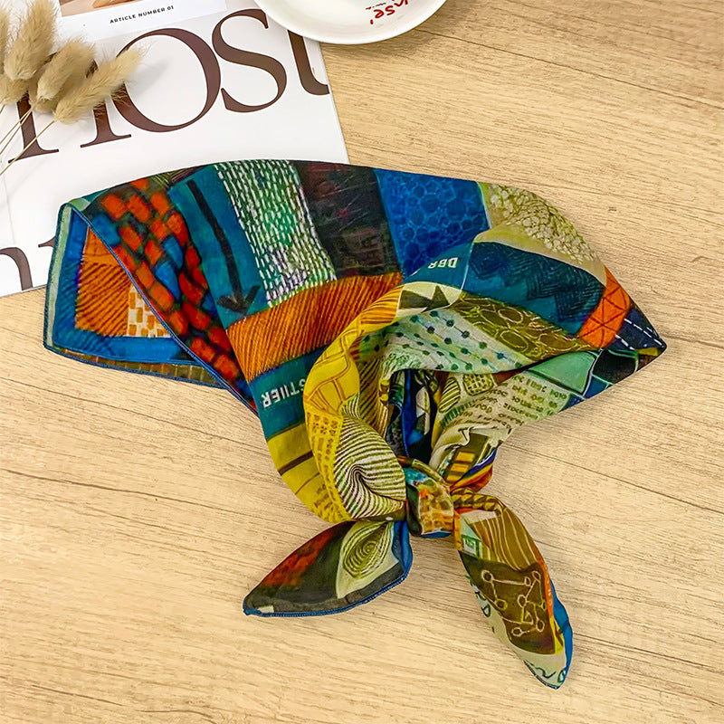 Retro Art Print Square Neck Scarf - NO-38