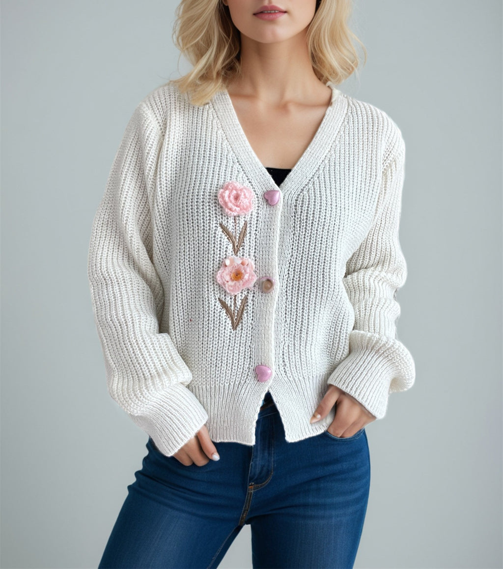 Blossom Applique Chunky Knit Cardigan